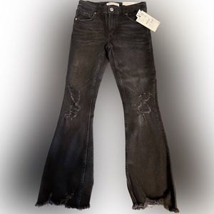 Zara kids black ripped flare stretch jeans size 10 brand new